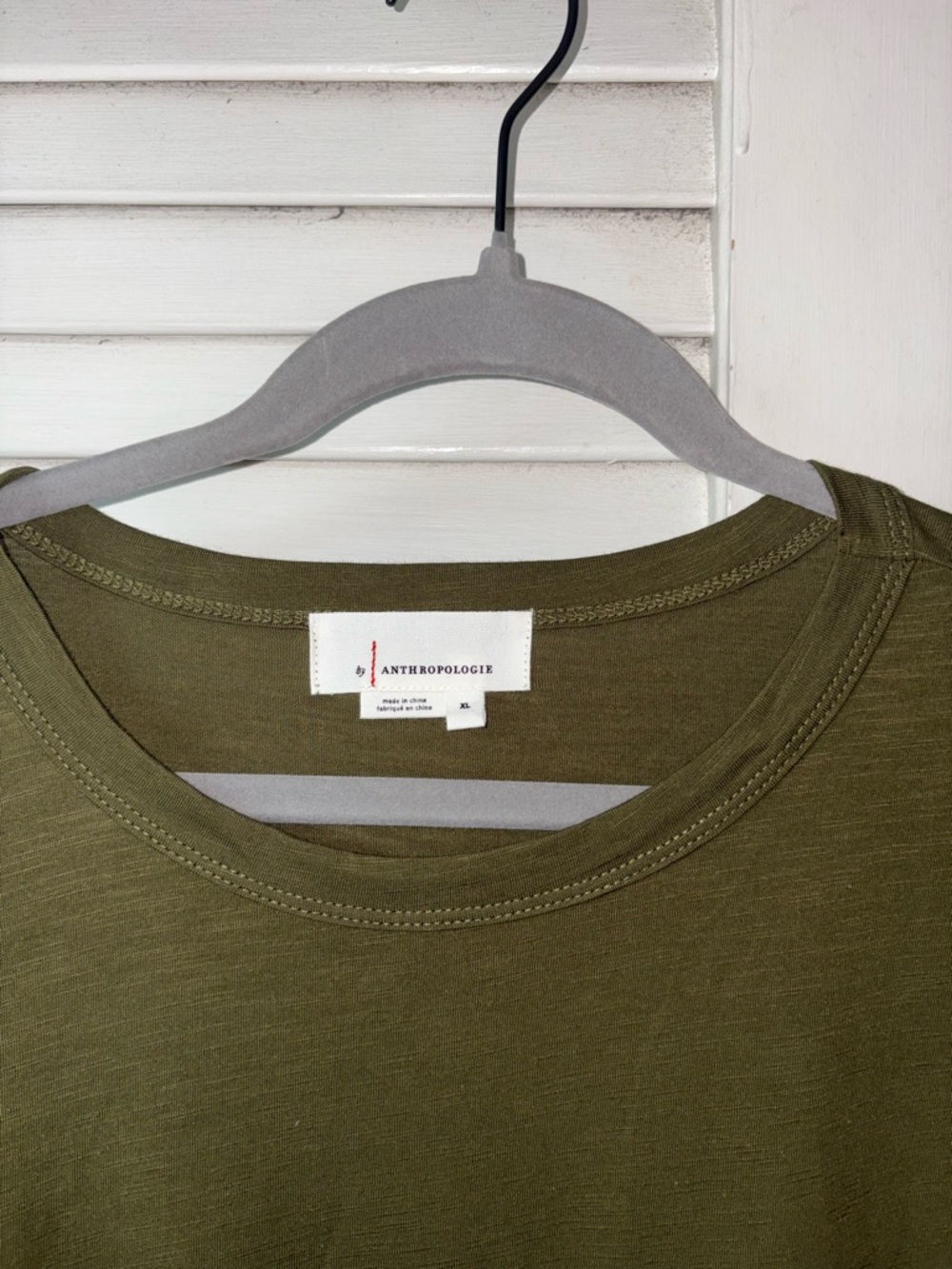 Anthropologie Allison Embroidered Tee Olive Green XL Boho Puff Sleeve - Picture 3 of 7
